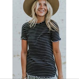 Roolee Ruffle-Edge Stripe Top